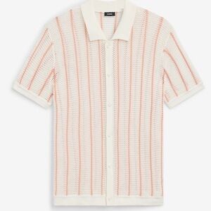 Express Men's Casual Cream and Pink Button Down Shirt